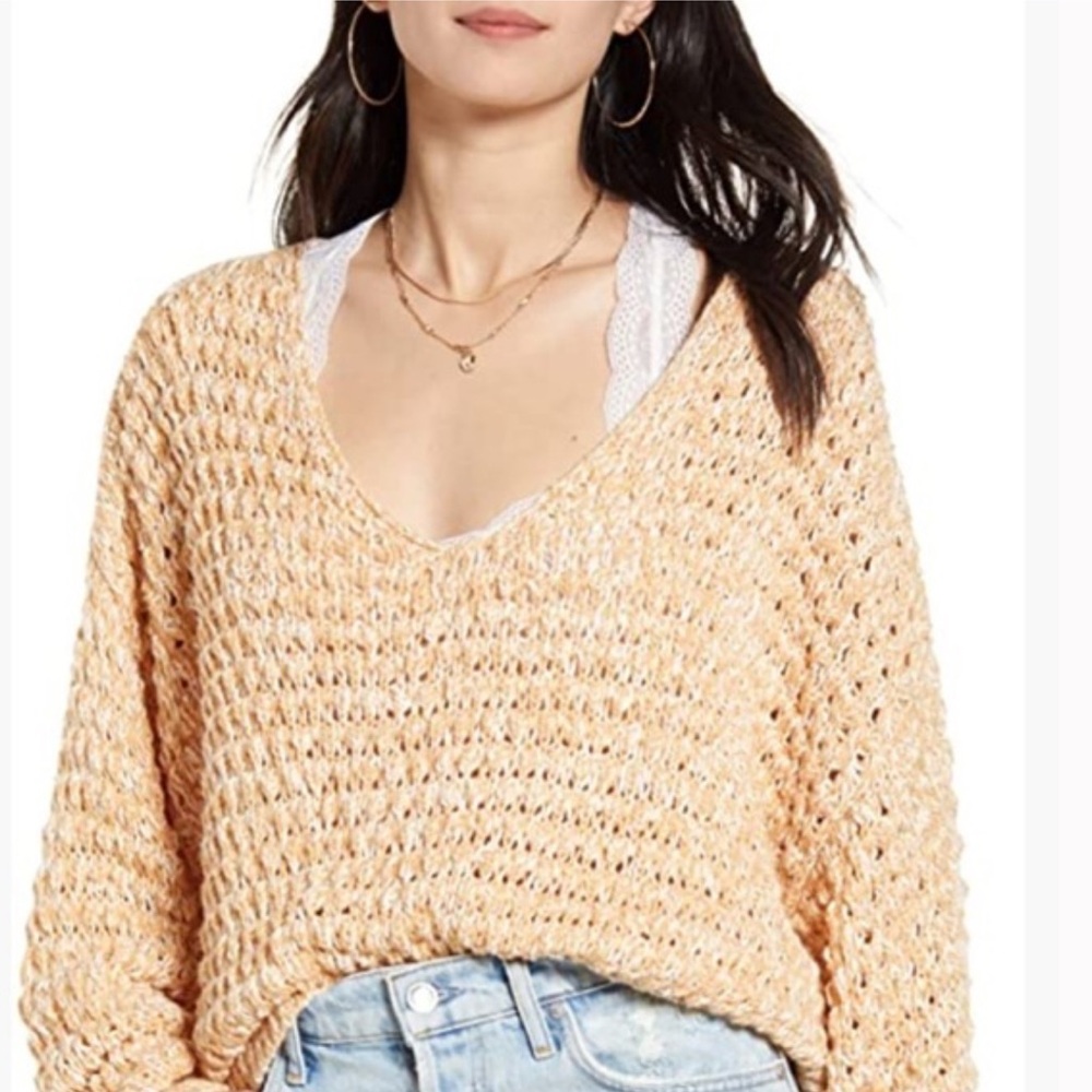 Free People Coconut V Neck Sweater Pullover large